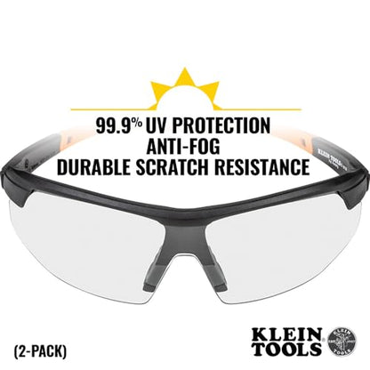 KLEIN TOOLS 60171 Safety Glasses, PPE Protective Eyewear with Semi Frame, Scratch Resistant and Anti-Fog, Clear Lens, 2-Pack - color: Clear Lens, size: 2 Pack