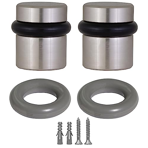 Design House 2-Pack Modern Cylindrical Floor Mounted Door Stops with Rubber Bumper, Satin Nickel, Heavy Duty Brass Construction – Design House, 189332-SN - color: Satin Nickel, size: 2 Pack, style: Modern Cylindrical Doorstop