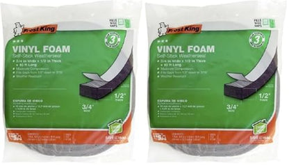 Frost King V734H Vinyl Foam Tape - Closed Cell - Moderate Compression, 3/4" W, 1/2" Thick, 10' L, Grey,Gray (Pack of 2) - size: Pack of 2, style: 3/4"W,1/2"T,10'L,Grey