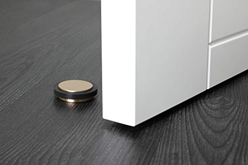 EVI Herrajes | Adhesive Door Stop | Ø1.75" X 0.55" | Adhesive Installation | Brass Satin Matte Finish | Black Natural Silicone Rubber | Mod. I-203X12MT - color: Brass Matte - Black Rubber