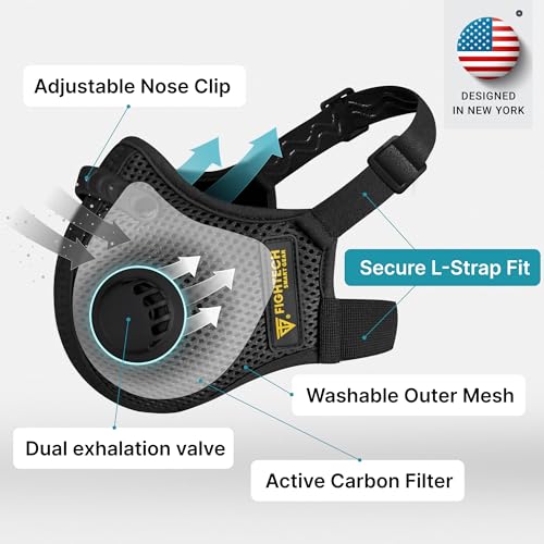 FIGHTECH Dust Mask – Reusable Face Mask with Carbon Filters and Air Valves for Woodworking, Construction, Moving - style: Black Single, Large