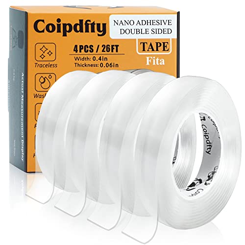 Double Sided Tape for Walls - Removable Poster Tape Mount - Heavy Duty Sticky Tape for Wall Hanging Pictures - Traceless, Washable Adhesive Tape (4 Rolls, 0.4" x 26ft) - color: 4Rolls,Total(0.4in*26FT)