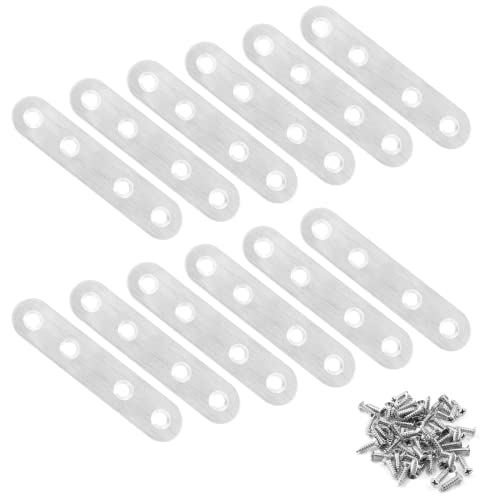 Jiozermi 12 Pcs Straight Brace, Flat Brace 3” x 0.7”, Stainless Steel Straight Bracket, Mending Joining Plates for Wood, Board, Bed Frame, Furniture & Shelves, Silver - size: Silver, 3” x 0.7”, 12 Pcs