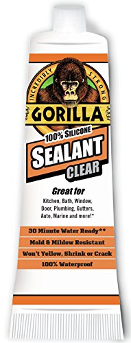 Gorilla Clear 100% Silicone Sealant Caulk, 2.8 Ounce Squeeze Tube, Clear, (Pack of 5)