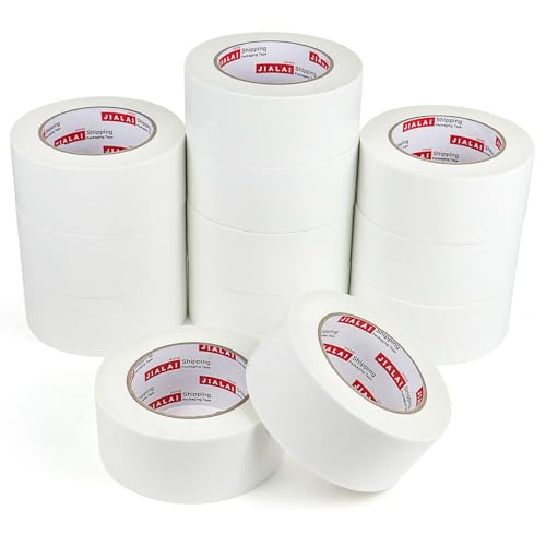 JIALAI HOME White Duct Tape Heavy Duty, 12 Roll Multi Pack, 30 Yards x 2 Inch, 9 Mil Strong, Flexible, Waterproof and Tear by Hand - for Home Use, Do-It-Yourself Projects and Repairs - color: White