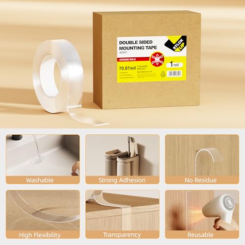 STICK UP 3m Double Sided Tape Heavy Duty, Strong Nano Tape, Sticky Waterproof Mounting Tape, Clear Tape Adhesive Strips for Walls, Hanging Poster, Photo, Carpet, 9.85 FT