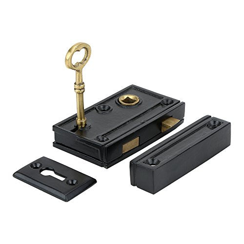 A29 Cast Iron Rim Lock Heavy Duty, Weather and Rust Resistant, Manual Latch for French & Screen Doors, Easy Install Hardware Included - Black Powder Coat Finish, Compact Size, 3.4 x 2.0", 1.4" Backset - style: Narrow Screen Door Rim Lock