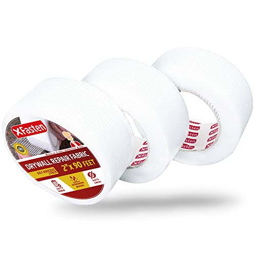 XFasten Drywall Tape Self Adhesive (3-Pack 270ft Total) Heavy-duty Fiberglass Drywall Mesh Tape for Dry Wall Repair, Joint Mesh Sealer, Patch Holes, and Sheetrock Seam Stress Cracks - 2-Inch x 90-Feet - size: 2-inches X 90-feet (3-pack)