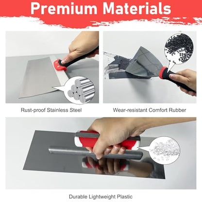 Drywall Hand Tool Kit, 7 Pieces Putty Knife Set with Mud Pan, Taping Knives, Flat Finishing Trowel, Multi-Functional Painter Scraper for Scraping Wallpaper and Drywall - size: Drywall Knife Set, 7pcs