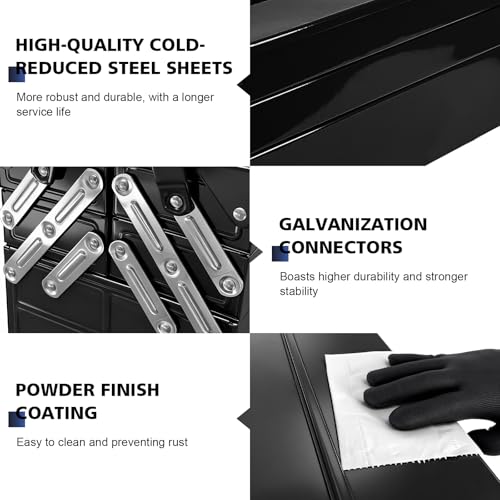 Metal Cantilever Tool Box, 3-Tier 5 Tray Fold Out Steel Tool Box with Handle, 22 inch Stack-able Portable Tool Storage Box Organizers Tool Chest for Household Factory Warehouse Repair Shop