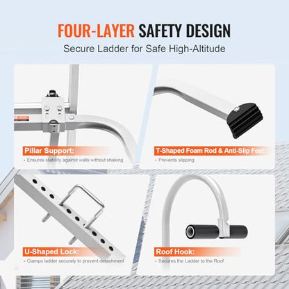 VEVOR Ladder Stabilizer, 2 in 1 Extension Wall Ladder Standoff Hook, Roof Ridge Ladder Accessories Both Horizontally and Vertically, Heavy-Duty Steel Rubber Grip T-Bar, Quick Access to Steep Roofs - size: KH-WD03