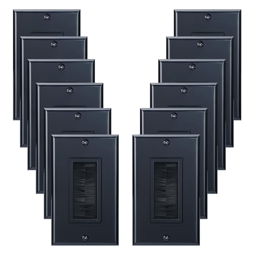 1 Gang Brush Wall Plate Decora Style black Brush Wall for Passing Through Speaker Wires/Coaxial/HDMI/Network/Phone/Audio/Video Cables, Pack of 12, Black, 24 Screws Included - color: Black