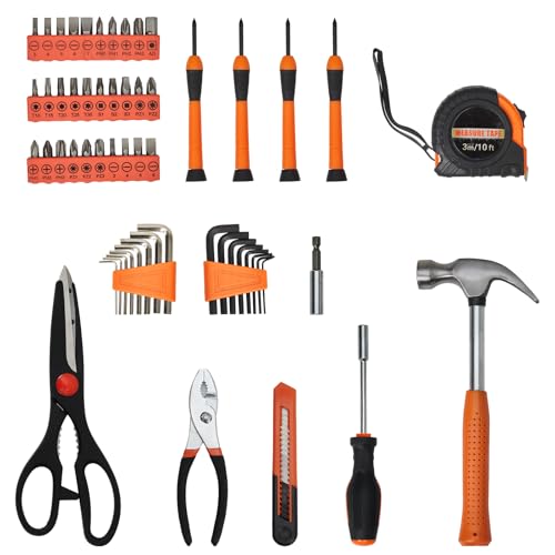 57 Piece Tool Set, Mechanics Tool Set, Portable Small Tool Kit, General Household Hand Kit with Plastic Toolbox Storage Case Orange for Home Maintenance, Drive Tools