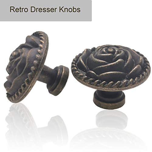 Vintage Rose Dresser Knobs, Antique Bronze Cabinet Knobs and Pulls 8 Pack - style: Vintage Rose