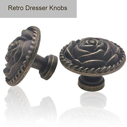 Vintage Rose Dresser Knobs, Antique Bronze Cabinet Knobs and Pulls 8 Pack - style: Vintage Rose
