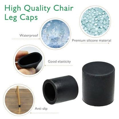 EASYEAH 5/8" (14.7mm) Silicone Chair Leg Floor Protectors, Rubber Chair Leg Caps, Non-Slip Furniture Pads Round Chair Feet Covers End Caps for Hardwood Floors, Patio & Table Foots, Black (20PCS) - size: Fit:0.59"-0.62"