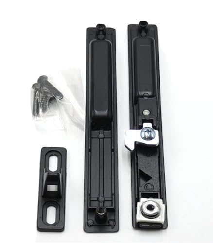 Sliding Glass Patio Door Lock Handle Set, Non-Keyed, Flush Mount, with Nite Lock,C Cam, and Keeper, White, 6-9/16" Screw Hole | Sliding Door Handle Replacement Hardware Repairs (DL-504) (Black) - color: Black
