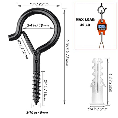 PlusRoc 20 Pack Outdoor Screw Hooks for Hanging Plants String Lights Heavy Duty, 2.2 Inch Eye Hook Screw in Cup Hooks Q-Hanger for Patio Lights, Ceiling Wall Wood Fence Deck Mount(Black) - color: Black