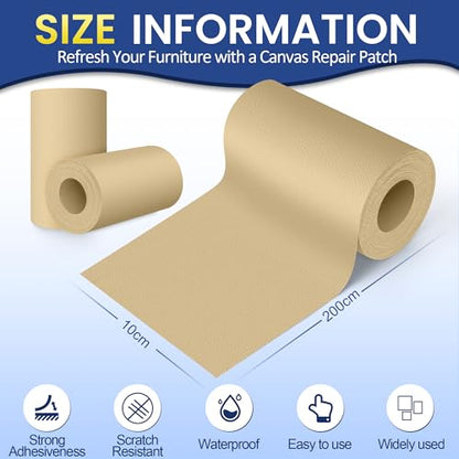 Self-Adhesive Canvas Repair Tape, 4" x 79" Waterproof Canvas Repair Patch, Fabric Patch Repairs Kit for Furniture, Tents, Sunbrellas, Boat Covers Awnings, Couches, Clothes, Bags Beige - color: Beige, size: 4" x 79"