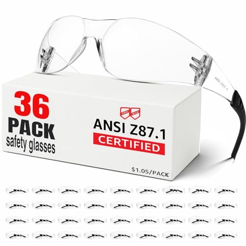 ANSI Z87.1 Clear Safety Glasses Bulk 36 pack, Safety Glasses for men and women, Scratch&Impact-Resistant Clear Protective Glasses for construction, lab, in-/outdoor work - color: Clear