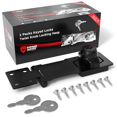 Primeware Keyed Twist-Knob Hasp Latch, Complete Kit with Keys & Hardware, Durable Locking Latch for Cabinets, Drawers, Small Doors, Heavy Duty Hinge Lock Hasps, 2-Pack, Black, 4 Inches - color: Black, size: 4 Inch
