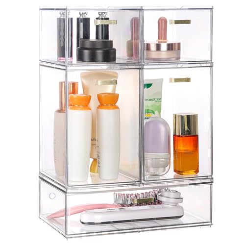 LALOBLUE Set of 5 Stackable Storage Drawers, Clear Acrylic Organizer Bins for Beauty Supplies, Perfect for Makeup Vanity, Undersink, Kitchen, Cabinet,Pantry Organization and Storage - style: 5 Pack