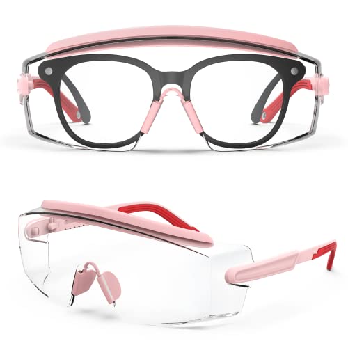 Anti Fog Safety Glasses Safety Goggles Over Glasses Protective Glasses with Anti Scratch Lenses Adjustable - color: Pink