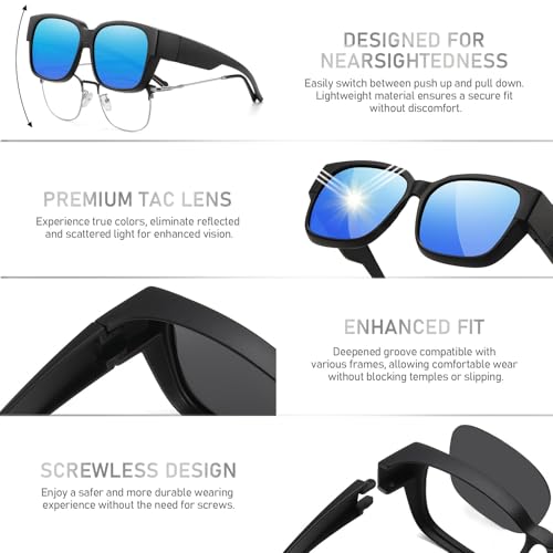 HAOLOTA Polarized Fit Over Glasses Sunglasses for Men Women,UV400 Protection Wrap Around Shades for Driving & Outdoor - color: A02 Black/Grey + Grey/Grey + Black/Blue