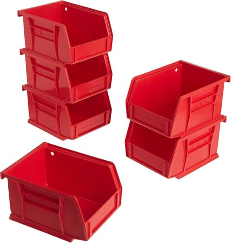 Akro-Mils 30210 AkroBins Plastic Storage Bins, Space-Saving Stackable Bins for Garage, Pantry, Craft Organization, 5" x 4" x 3", Red, 6-Pack - color: Red, size: 6 Pack