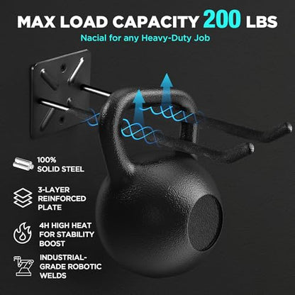 Garage Hooks, Heavy Duty Garage Hook, 12.4 Inch Wall Mount Hangers, Max Load 200 lbs Garage Storage Utility Hooks for Ladders, Chairs, Car Tires, Strollers, Garden Tools, Perfect man's day gifts - size: 2