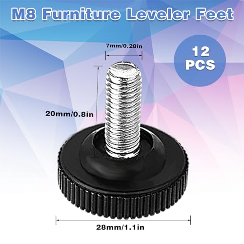 12 Pack Furniture Leveling Feet Adjustable Furniture Feet Table Legs Heavy Duty Leveling Feet Screw on Furniture Levelers for Table Cabinets Chairs Bar Stool Desk Dresser Wood Legs (M8) - size: M8