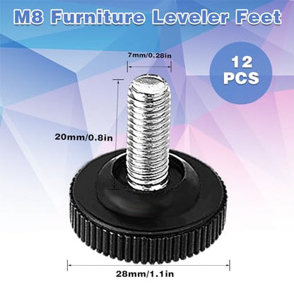 12 Pack Furniture Leveling Feet Adjustable Furniture Feet Table Legs Heavy Duty Leveling Feet Screw on Furniture Levelers for Table Cabinets Chairs Bar Stool Desk Dresser Wood Legs (M8) - size: M8