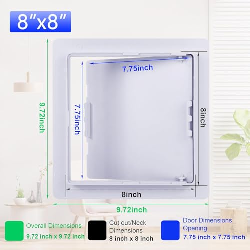 Suteck Plumbing Access Panel for Drywall Ceiling 8 x 8 Inch Reinforced Plastic Wall Access Doors Removable Hinged White - size: 8x8 Inch