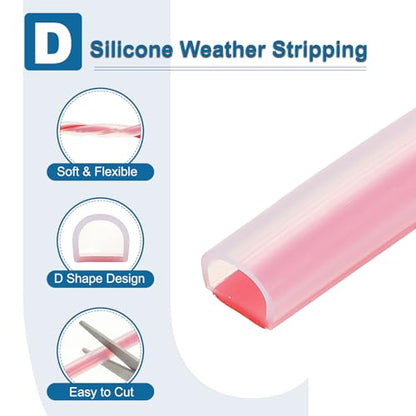 PATIKIL Silicone Weather Stripping Door Seal, 9.8 ft D Shape Weather Stripping Self Adhesive Door Seal Strip for Door Frame, Window Sealing, Large Gap, 25/64" Wx5/128 Tx5/16 H, Clear/Red - size: 9.8 Ft Long, 25/64"wx5/128"tx5/16"h
