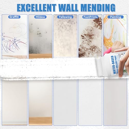 White Paint, White Paint for Wall Touch Up, Interior White Paint with Roller Brush for Flat, Ceiling, Drywall, Quick-Drying Water-Based Wall Paint, Covers Stains, Scratches, Yellowing, Low Odor