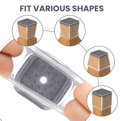 16 Pcs Chair Leg Floor Protectors Square for Hardwood Floors - Silicone Felt Furniture Pads - Chair Leg Caps - Clear Rubber Chair Sliders - M(Fit:0.75"-1") - size: Square-Medium