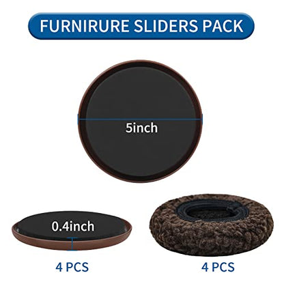 5" Furniture Sliders, 2-in-1 Furniture Movers Sliders with Hardwood Socks, 4+4 Pack - 4 Furniture Sliders for Carpet and 4 Hardwood Socks, Move Your Furniture Easily! - size: 4+4 Pack 5inch (Brown)