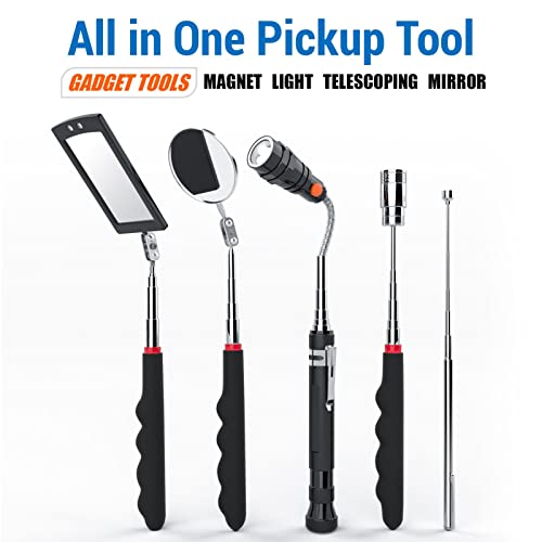 VIBELITE Telescoping Magnetic Pick Up Tool with 1lb& 15lb Pickup Rod, Round& Square 360 Swivel Adjustable Inspection Mirror, Flexible LED Flashlight, Gifts for Men, Women, Him, Birthday Gifts for Men - style: Black Magnetic Tool Set