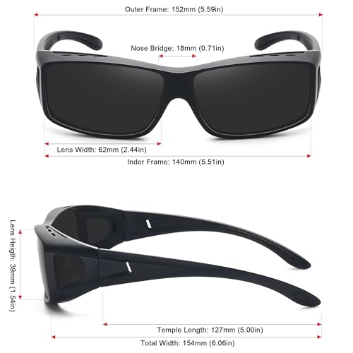 MEETSUN Fit Over Glasses Sunglasses for Men Women,Wrap Around Sunglasses Polarized UV400 Protection - color: A1-black Frame-gray Lens