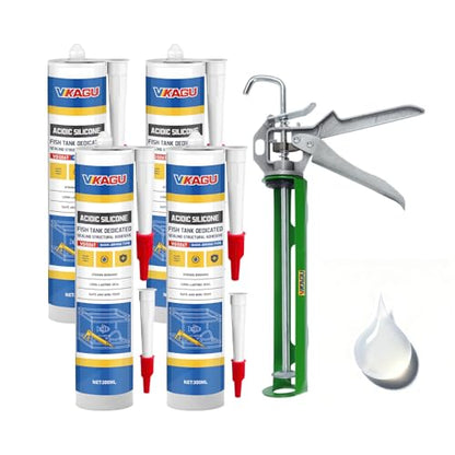 VGS067Aquarium Safe Silicone Sealant - 100% Waterproof Fish Tank Glue, Clear Structural Adhesive for Glass Building & Repair, High Strength Acidic Cure, (10.15 fl oz-4 Pack) - style: 4 Pack