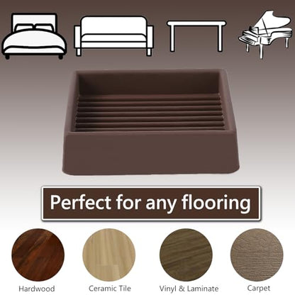 2x2 Square Rubber Furniture Caster Cups, Anti-Sliding Furniture Pads Bed Stopper Floor Protectors with Grip - Protect Any Flooring - size: 8 Pcs Brown