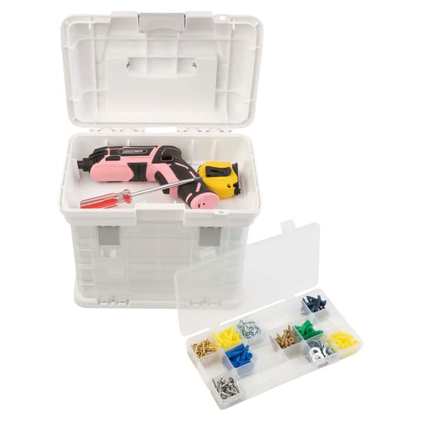Portable Tool Box - Small Parts Organizer with Drawers and Customizable Compartments for Hardware, Fishing Tackle, Beads or Crafts by Stalwart (White)