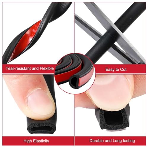 Pangda 16Ft D Shape Rubber Weather Stripping Foam Self-Adhesive EPDM Door Seal Strip for Noise Reduction Waterproof Dustproof for Cars Boats Truck RVs Windows Doors (3/8" W × 1/4" H) - size: 16ft L, style: 3/8" W × 1/4" H