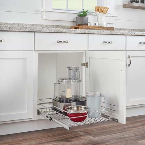 Rev-A-Shelf Kitchen Cabinet Pullout Shelf and Drawer Organizer Slide Out Pantry Storage Basket in Multiple Sizes, 18 x 20 In, 5WB1-1820CR-1 - size: 18" W X 20"d, style: Single Tier