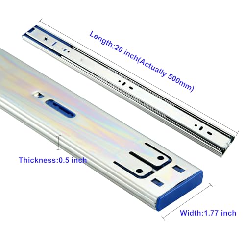 20 Inch Soft Close Drawer Slides,10 Pairs Heavy Duty 100 LB Capacity Full Extension Ball Bearing Side Mount Drawer Glides - size: 20 Inch