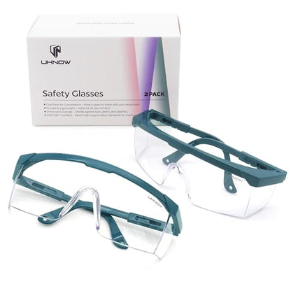 UKNOW Safety Glasses 2 Pack - Anti Fog Safety Goggles ANSI Z87.1 - Adjustable Protective Eyewear - Clear Lens Lab Goggles - color: Teal