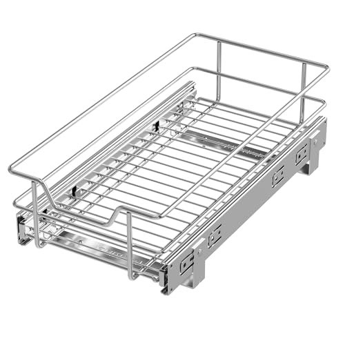 Pull Out Cabinet Organizer 9" W X 17" D, Slide Out Drawers For Kitchen Organizers and Storage, Pull Out Drawers For Cabinets Capacity Heavy Duty Caddy, Cabinet Shelves Chrome-Plated, Bathroom Pantry - color: 1 Tier - Chrome-Plated, size: 9" W X 17" D