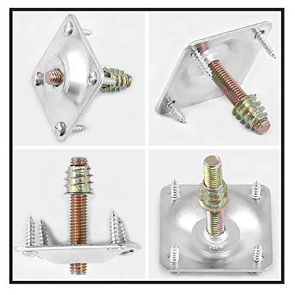 4Pcs Furniture Leg Mounting Plates Kit with M8 Hanger Bolts & Adapters - Heavy Duty T-Plate Repair Kit for Sofa,Couch,Chair,Ottoman, Table Legs, 2"x2" Metal Brackets for Wobbly Furniture Fix - color: Silver