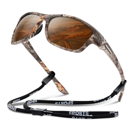 suoso Polarized Sports Sunglasses for Men: UV400 Protection Glasses Wrap Around Goggles for Driving Fishing - color: B20-camouflage Brown
