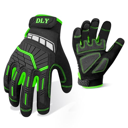 DLY Heavy Duty Work Gloves, Impact Protection Mechanic Gloves, Synthetic Leather Work Gloves, Touchscreen Capable - color: Green, size: Large